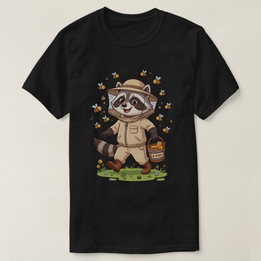 かわいいアライグマの養蜂家のTシャツデザイン Tシャツ (デザイン正面)