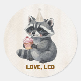 かわいいアライグマキャンプの誕生日ラウンドステッカー ラウンドシール