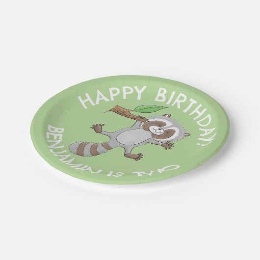 かわいいアライグマパーソナライズされたマンガの誕生日 ペーパープレート (アングル)