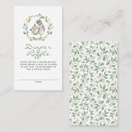 かわいいアライグマリースベビーシャワーおむつラッフル エンクロージャーカード (正面/裏面)