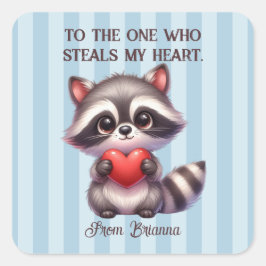 かわいいアライグマ保持中ハート スクエアシール