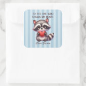 かわいいアライグマ保持中ハート スクエアシール (バッグ)