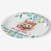 かわいいアライグマ動物のジャングルフローラ誕生日パーティー ペーパープレート (アングル)