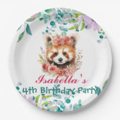 かわいいアライグマ動物のジャングルフローラ誕生日パーティー ペーパープレート (正面)