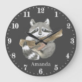 かわいいアライグマ動物愛好家追加の名前 ラージ壁時計 (正面)