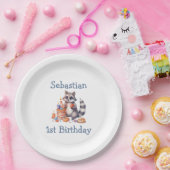 かわいいアライグマ少年1歳の誕生日パーティー カスタム ペーパープレート (パーティー)