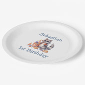 かわいいアライグマ少年1歳の誕生日パーティー カスタム ペーパープレート (アングル)