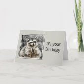 かわいいアライグマ拍手誕生日ユーモア カード (正面)