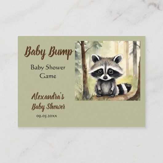 かわいいアライグマ推測ママの腹サイズベビーバンプゲーム エンクロージャーカード (裏面)