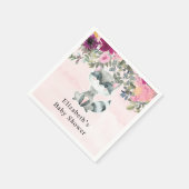 かわいいアライグマ水色フローラ赤ちゃんシャワー スタンダードカクテルナプキン (角)