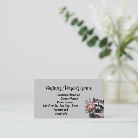 かわいいアライグマ花屋さん花配達ビジネス 名刺 (スタンド正面)