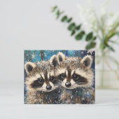 かわいいアライグマ赤ちゃんの冬のAIペイント ポストカード (スタンド正面)