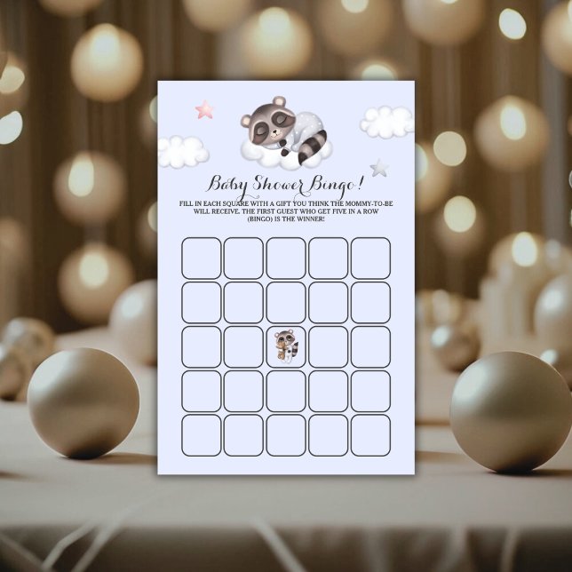 かわいいアライグマ赤ちゃんシャワーゲームビンゴ (Cute Raccoon Baby Shower Game Bingo)