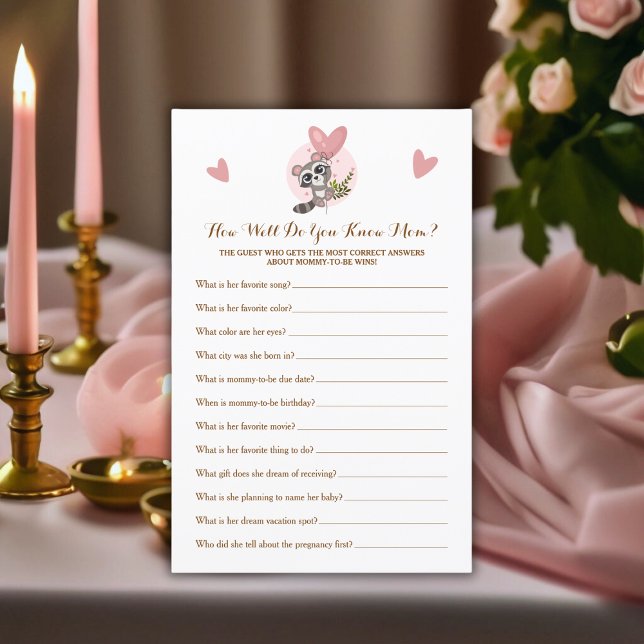 かわいいアライグマ赤ちゃんシャワーゲームママ知ってる？ (Cute Raccoon Baby Shower Game Do You Know Mom?)