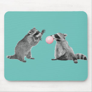 かわいいアライグマ青バブルガム マウスパッド