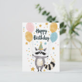 かわいいアライグマ お誕生日おめでとう  ポストカード (スタンド正面)
