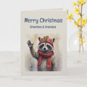 かわいいアライグマ 楽しい動物 祖父母 クリスマス カード (黄色い花)