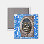 かわいいアライグマ、雪、クリスマスの冬の自然 マグネット (正面/裏面)