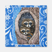 かわいいアライグマ、雪、クリスマスの冬の自然 マグネット (正面)