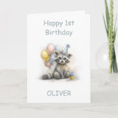 かわいいアライグマ 1歳の誕生日 カード (正面)