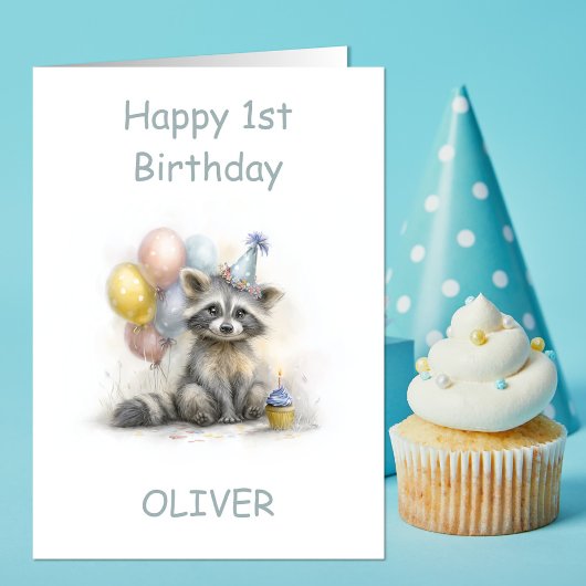 かわいいアライグマ 1歳の誕生日 カード