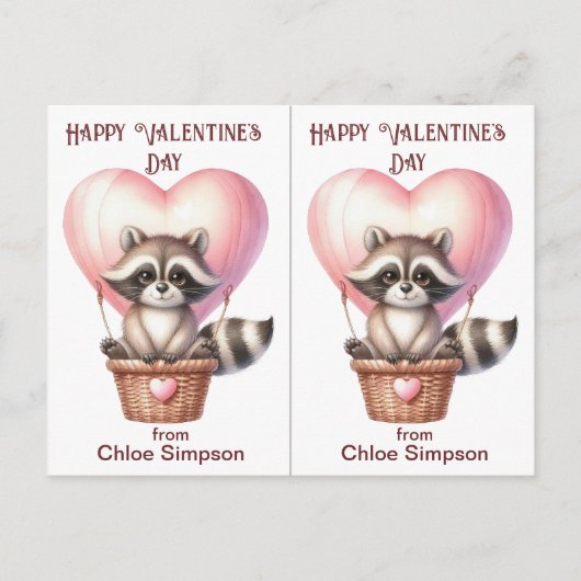 かわいいアライグマkid's Valentine Classroomカード ポストカード (正面)
