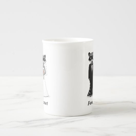 かわいいアライグ結婚マの新郎新婦カスタム ボーンチャイナマグカップ (正面)