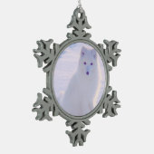 かわいいアラスカ北極冬のキツネ写真デザイン スノーフレークピューターオーナメント (左)