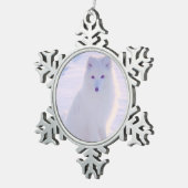 かわいいアラスカ北極冬のキツネ写真デザイン スノーフレークピューターオーナメント (右)