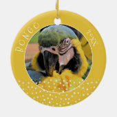 かわいいアラペットオウム写真スターイエロークリスマス セラミックオーナメント (裏面)