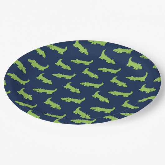 かわいいアリゲータパターン誕生日 ペーパープレート (アングル)