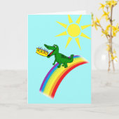 かわいいアリゲーターケ食べーキーの誕生日挨拶 カード (黄色い花)