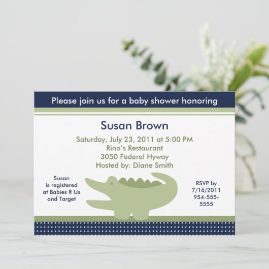 かわいいアリゲーターベビーシャワー招待状 招待状 (スタンド正面)