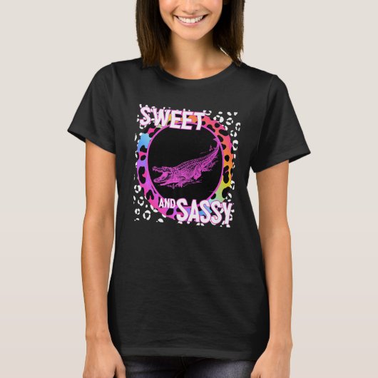 かわいいアリゲーター90sノスタルジアレインボーヒョウ印刷 tシャツ (正面)