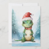 かわいいアリゲーター 冬 クリスマス 水彩画 招待状 (正面)