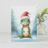かわいいアリゲーター 冬 クリスマス 水彩画 招待状 (スタンド正面)