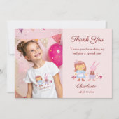 かわいいアリスうさぎちゃんピンクの誕生日写真 サンキューカード (正面)