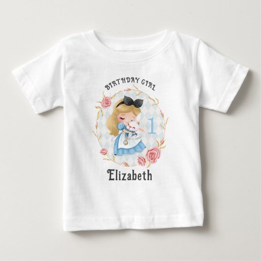かわいいアリスと白うさぎ女の子ベビーTシャツ ベビーTシャツ (正面)