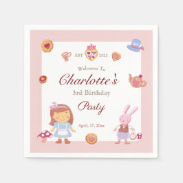 かわいいアリスのお茶パーティーピンク誕生日ピンク スタンダードカクテルナプキン