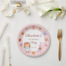 かわいいアリスのお茶パーティーピンク誕生日ピンク ペーパープレート