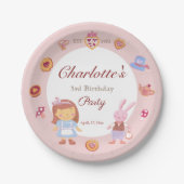 かわいいアリスのお茶パーティーピンク誕生日ピンク ペーパープレート (正面)
