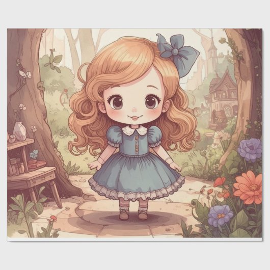 かわいいアリスの不思議の国の森の芸術 ラッピングペーパー (フラット)