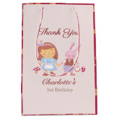 かわいいアリスラビットピンク誕生日ありがとうございました ミディアムペーパーバッグ (正面)