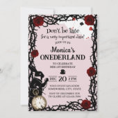 かわいいアリスinワンダーランド女の子1stバースデーピンク 招待状 (正面)