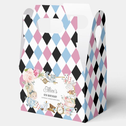 かわいいアリスinワンダーランド誕生日ティーパーティー フェイバーボックス (オープン)
