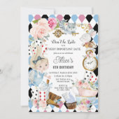 かわいいアリスinワンダーランド誕生日ティーパーティー 招待状 (正面)