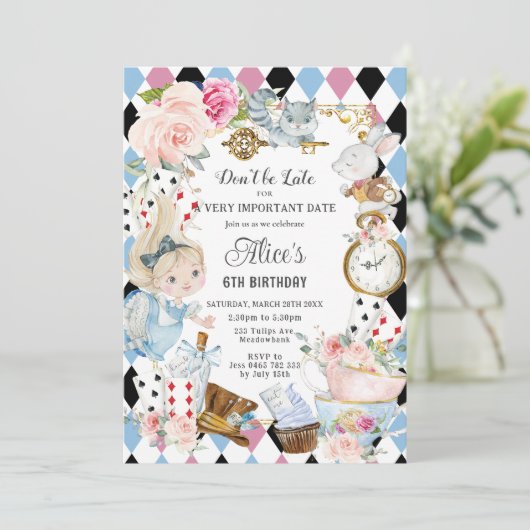 かわいいアリスinワンダーランド誕生日ティーパーティー 招待状 (スタンド正面)