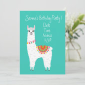 かわいいアルパカのカラフル少女かわいい誕生日パーティー 招待状 (スタンド正面)