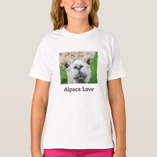 かわいいアルパカの写真の女の子 Tシャツ (正面)