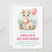 かわいいアルパカの女の子1歳の誕生日パーティーの招待状 招待状 (正面)